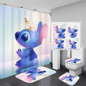 Set tirai mandi kartun untuk anak-anak, Tirai mandi dan karpet, set tirai mandi 4 buah