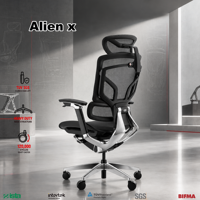 Chaise de bureau ergonomique en maille avec accoudoirs 5D, appui-tête 3D, structure en aluminium, certifiée BIFMA EN 1335 pour projets de bureaux commerciaux GTChair