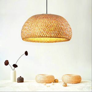 Lampada a sospensione in bambù intrecciata a mano naturale semicircolare del Vietnam - Product Image 4