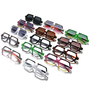 Logo Custom 2026 Fashion Double Color <b>Gradient</b> Square Sun Glasses UV400 Rivets Polygon <b>Sunglasses</b> for Men Women - Product Image 4