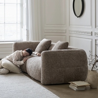 Stoffsofa im Designer-Stil, Vintage Weißes Sofa für kleine Wohneinheiten, Französisches Retro Braun-Cremefarbenes Villa-Sofa, Großes Flaches Stoffsofa
