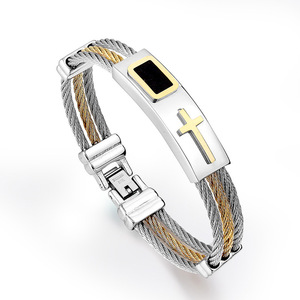 <strong>Jewelry</strong> Factory Direct Fashion No Fade Men's <strong>Jewelry</strong> Titanium Steel Bracelet With Cross Charm Men's Bangle - Product Image 1