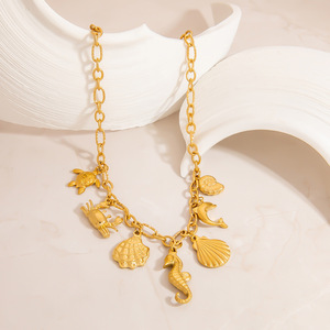 Collar de Acero Inoxidable Serie Océano, Chapado en Oro de 18K, con Colgante de Concha de Caballito de Mar, Cadena para Clavícula, Joyería de Playa para Verano - Product Image 2