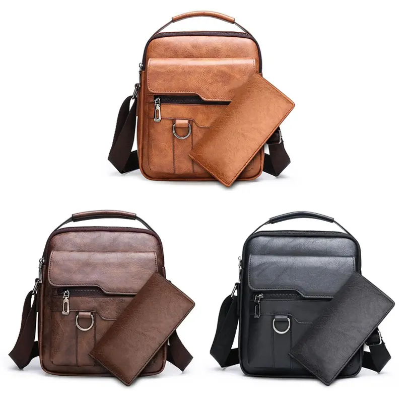 wholesale china Classic Fashion Crossbody Bag PU Leather Black Messenger Men Sling Bag