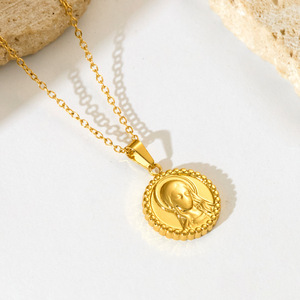 Collier Pendentif Perle en Acier Inoxydable Plaqué Or 18K Style Rétro Européen-Américain, Maillons Géométriques Simples Classiques Sainte <span class=keywords><strong>Marie</strong></span> Tendance - Product Image 5