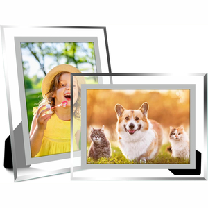 Wholesale <b>Black</b> Wooden L-Shaped Base <b>Photo</b> <b>Frame</b> Double Sided Glass Display 5-7 Inch Pictures Vertical Horizontal Orientation - Product Image 1