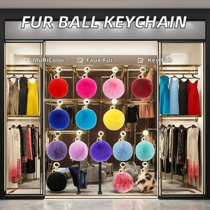 Nhiều màu Fluffy Puff bóng Pom Pom Keychain lông tự động bọc và Hàng may mặc phụ kiện - Product Image 2