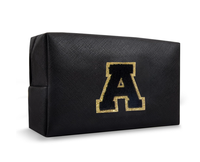 Pochette de maquillage personnalisée avec initiale A-Z, petite trousse de toilette en PU avec fermeture éclair pour adolescentes, noire, organiseur de toilette