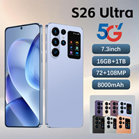 Smartphone S26 Ultra 7,3 pouces 90Hz LED Android 15 16 Go 1 To 108 MP 8800 mAh Deca Core 5G Double SIM Face ID GPS Cadre Métallique
