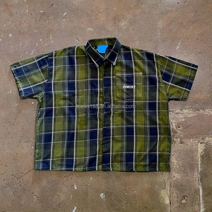 Chemises à carreaux personnalisées à manches courtes et coupe carrée pour hommes, 100 % coton, style décontracté d'été, chemise boutonnée à carreaux pour hommes - Product Image 3
