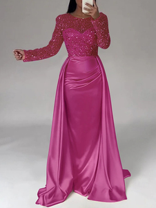 Vestido de Noche Metálico Elegante Estilo Reina con Mangas para Banquete Europeo de Mujeres 2026 - Product Image 3