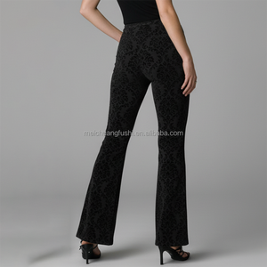 Custom High Waisted Flocked Flare Pants Elegant Gothic Jacquard <strong>Velvet</strong> <strong>Trousers</strong> Retro <strong>Black</strong> Wide Leg <strong>Women</strong> Pant <strong>Trousers</strong> - Product Image 2