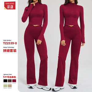 Disko Sport-traje de Yoga para mujer, conjunto de dos piezas, pantalones de manga larga de Color sólido con cuello alto para Fitness y correr, TZ2539 - Product Image 4