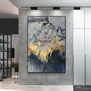100% اليدوية الذهبي الثلوج الجبلية المشهد قماش سميكة كبير حجم الصورة اليد رسمت لوحة زيتية قماشية جدار ديكور فني