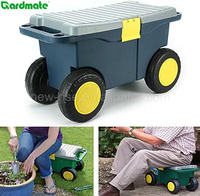 Chariot de jardin mobile Coffre de jardinage Boîte à outils Siège sur roues Asseyez-vous sur Caddy