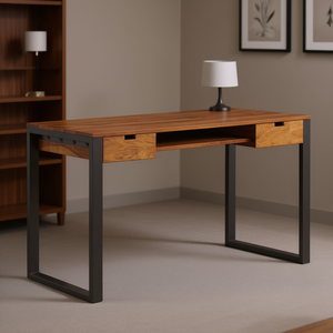 Escritorio de Oficina de Madera Maciza de Sheesham, 43.3x21.7x30.7 Pulgadas, Rectangular, Diseño Industrial, Almacenamiento, Muebles Modernos - Product Image 2