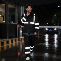 Ensemble de pluie robuste et respirant avec veste et pantalon réfléchissants pour agents de patrouille, agents de circulation, agents de sécurité, agents d'assainissement et travailleurs routiers