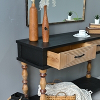 Mesa Consola de Madera Maciza Tallada con Diseño Rústico de 47.64 Pulgadas, Fácil de Ensamblar, con Patas Giratorias para Sala de Estar, Entrada, Hotel