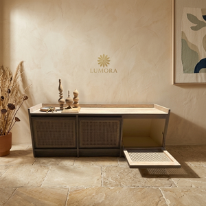 Kairo Cabinet Solid Wood <b>Storage</b> Cabinet with Rattan Door Natural Oak Side Cabinet Minimalist Scandinavian Furniture Lumora - Product Image 2