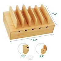 Station de charge rectangulaire en bambou pour plusieurs appareils, support de bureau pour téléphones, tablettes, iPad, ordinateurs portables