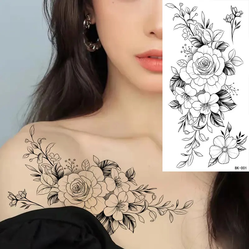 Pegatinas de tatuaje de Henna personalizadas Para Ante Brazo Sketch Flower Sexy parte inferior de la espalda cuerpo temporal impermeable papel de transferencia de agua 3 uds