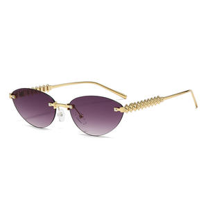 Nouvelle mode lunettes de soleil œil de chat pour hommes femmes Internet célébrités Style Orange cadre Tac métal Rivet jambe lunettes de soleil sans cadre - Product Image 5