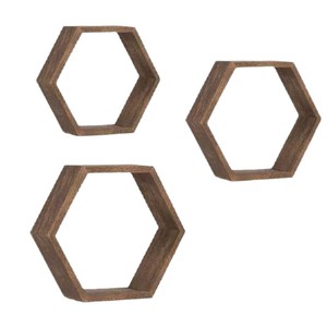 <b>Wall</b> <b>Mounted</b> Wooden Hexagonal <b>Shelf</b> Geometric Design For Living Room Decor Storage Display Rack - Product Image 5