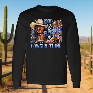 T-shirt à manches longues Boots & Bling Cowgirl Melanin noir, t-shirts promotionnels - Product Image 3
