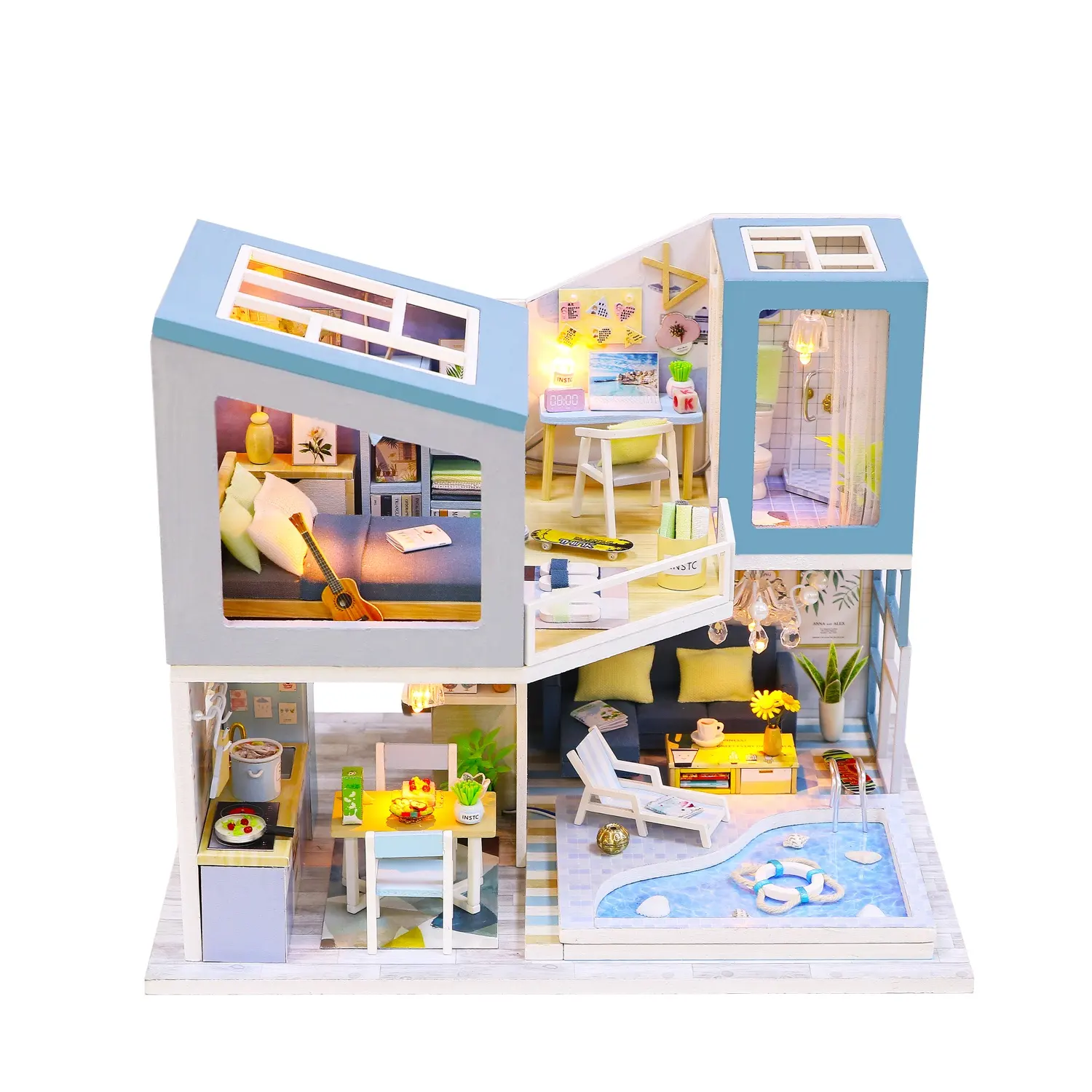 Maison de poupée Miniature, jouets éducatifs pour enfants, artisanat, avec lumière, assemblé