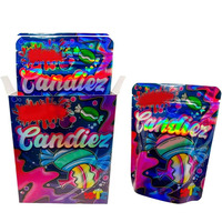 Sachets en Mylar holographiques exotiques de 3,5 g avec boîte, imprimés sur mesure, résistants aux enfants, en plastique et en aluminium, avec fermeture éclair, pour bonbons et produits comestibles