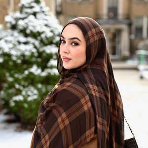 Hiyab Modal Estampado para Mujer, Diseño Tartán Musulmán con Logotipo Personalizado, Transpirable, Minimalista, Modesto, para las 4 Estaciones, Superventas 2026 - Product Image 1