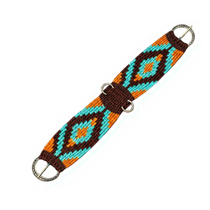 EQUIPO: Cinturón de Cuerda para Caballo con Patrón Geométrico Marrón, Turquesa y Naranja, Anillos Metálicos Ajustables, Cuero y Lana, Personalizable - Product Image 1