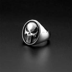 Anillo de hombre de acero inoxidable chapado en oro de 18 quilates, impermeable, con diseño de calavera de Ghost Head, estilo Punk Locomotive Personality Punisher Skull Hiphop, certificado - Product Image 5