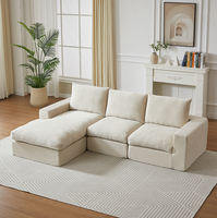 Canapé d'angle moderne en tissu capitonné sans armature de 99 pouces, ensemble de canapé sectionnel avec trois coussins, revêtement en velours côtelé PU, salon