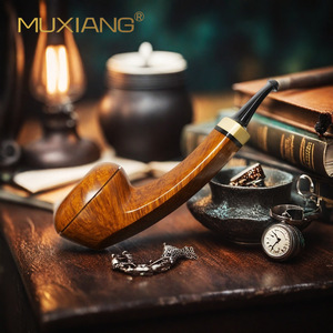 Muxiang Wooden Tobacco Pipe Bent Type 3mm Filter Vintage Style For Men Smoking Pipes - Product Image 4