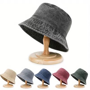 หมวกชาวประมงหมวกปีกกว้างผ้าฝ้ายสีทึบระบายอากาศได้ดีหมวกบัคเก็ต