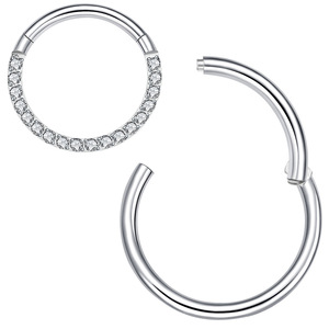 Anneau de piercing en titane G23 sans soudure avec pavé de zirconium / design uni, hypoallergénique, pour nez, septum, daith, cartilage - Product Image 5