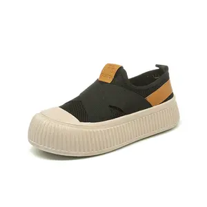 Sapatos de lona de biscoito de malha respirável para mulheres, sapatos casuais de sola grossa, slip-on, sapatos casuais