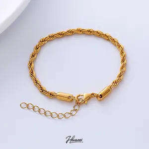 HOVANCI Trendy 4mm Twisted Cable Chain Armband Schmuck 18 Karat Gold Edelstahl Seil kette Armband für Frauen Zubehör