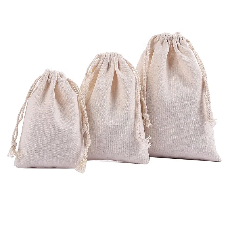 7X9Cm Small Canvas Pouch Muslin Bags Natural Color Sack Canvas Personalized Double String Cotton Canvas Drawstring Bag