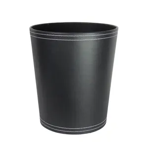 OEM Brand Wooden Leather Trash Can Wastebasket or Recycling Bin for Home or Office, Espresso