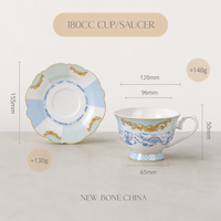 Chinoiserie en porcelaine céramique bleue New Bone China Flower Shape English Tea Cup and Saucer Set for Gift Set and Party Enents