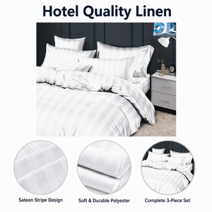 Poland Stock White Hotel <b>Bedding</b> <b>Set</b> Sateen <b>Stripe</b> Polyester Duvet Cover for EU Dropshipping Hospitality Linen - Product Image 2