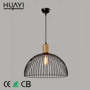 HUAYI 빈티지 산업 골동품 간단한 스타일 철 60W 우드 LED 펜던트 램프