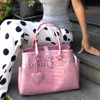 Sacs à main en cuir PU rose à imprimé crocodile de style Y2K, très tendance, pour femmes, grande capacité, imperméables, avec poignée