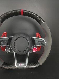 หนังคาร์บอนไฟเบอร์แท้สำหรับพวงมาลัย พร้อมแป้นเปลี่ยนเกียร์สีแดงและปุ่มสตาร์ท สำหรับ <span class=keywords><strong>Audi</strong></span> <span class=keywords><strong>A3</strong></span>/A4/A5/A6/Q3/Q5/Q7/S/<span class=keywords><strong>RS</strong></span> <span class=keywords><strong>Line</strong></span> - Product Image 6