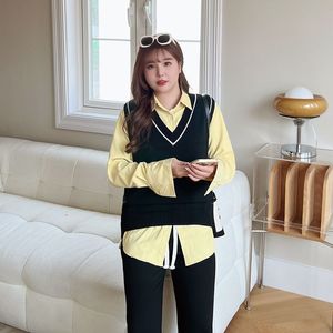 Gilet en tricot à col en V pour femme Runqi, vert clair, taille plus, N8754, tissu polyester - Product Image 5