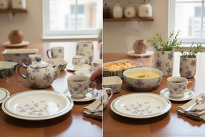 Plato de Cerámica de <span class=keywords><strong>Gres</strong></span> Pintado a Mano con Flores Moradas de 11 Pulgadas, Plato Hecho a Mano para Uso en Hoteles, Fiestas y Postres - Product Image 4