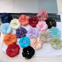 Vente directe usine : Broche fleur en tissu mousseline de 6 cm avec perles et strass, accessoires de corsage cousus main pour coiffes, chaussures et vêtements