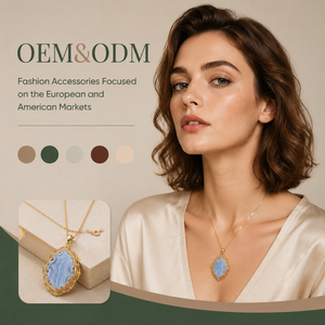 สร้อยคอจี้ทองชุบแบบขายส่ง OEM ODM ประดับด้วยพลอยอาเกตสีน้ำเงินสไตล์วินเทจสำหรับผู้หญิง - Product Image 1